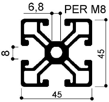 profilo in alluminio modulare cod 752