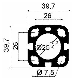 profilo in alluminio per cilindri pneumatici diametro 25mm
