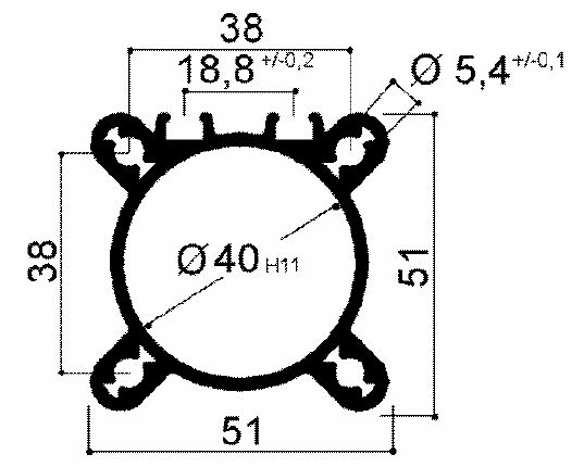 profilo per cilindri pneumatici light diametro 40